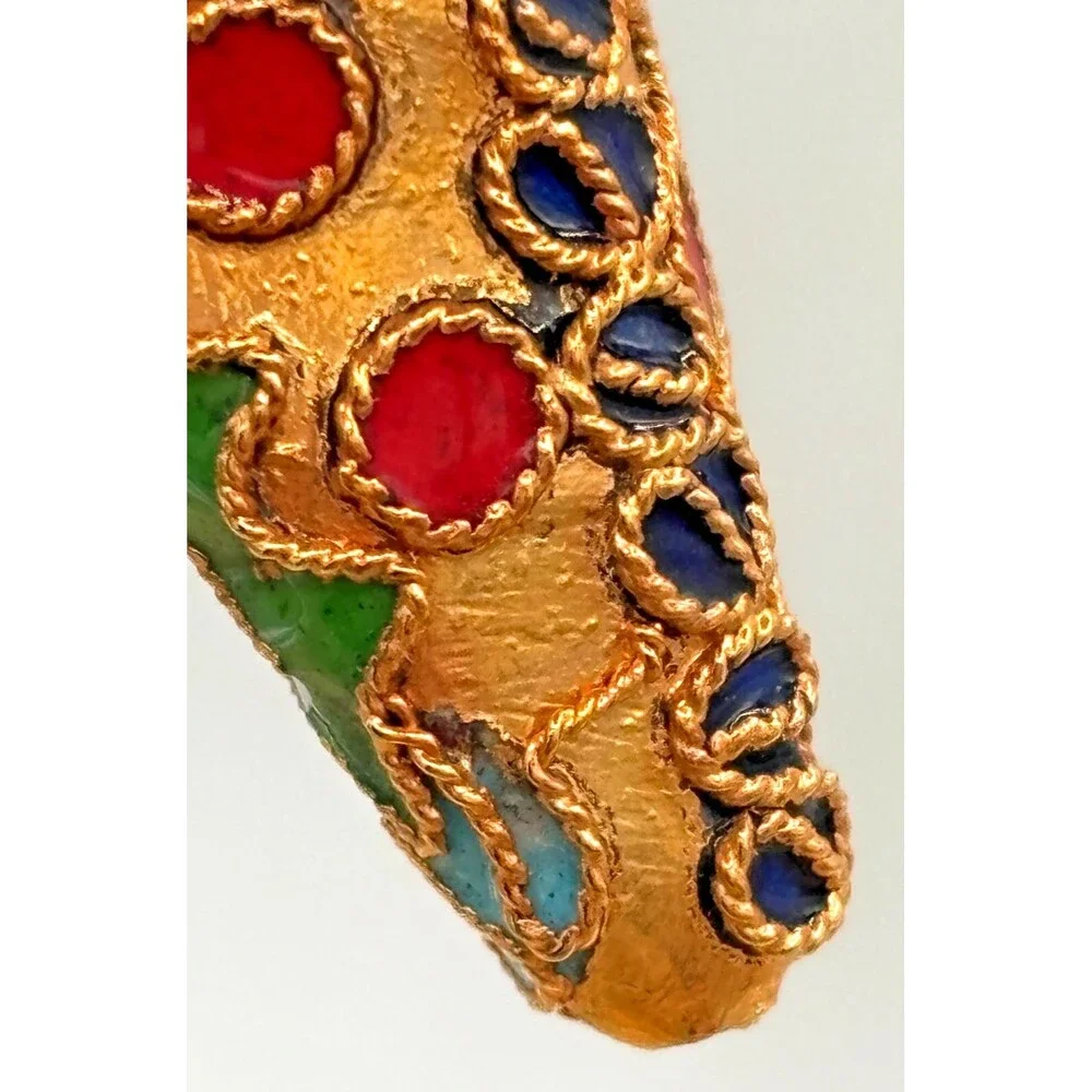 Cloisonne Red Enamel Gold Metal Holly Floral Star Christmas Hanging Ornament EUC